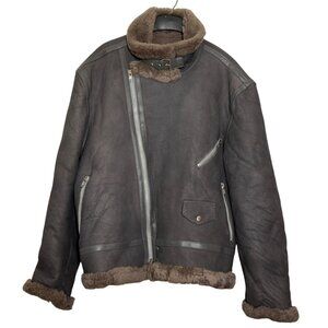 Nick & Son NYC Gray Shearling Leather Moto Aviator Bomber Jacket Mens XXL